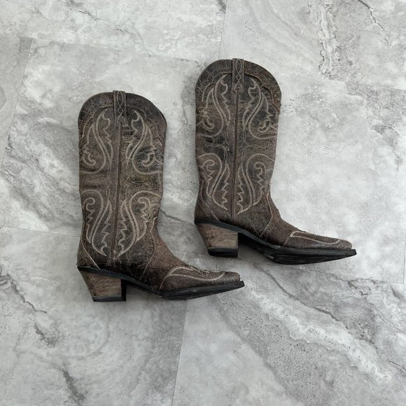 ARIAT Womens Heritage Leather Wing Tip Snip Toe Cowgirl Boots 9 B Broken-Slate - Picture 7 of 9